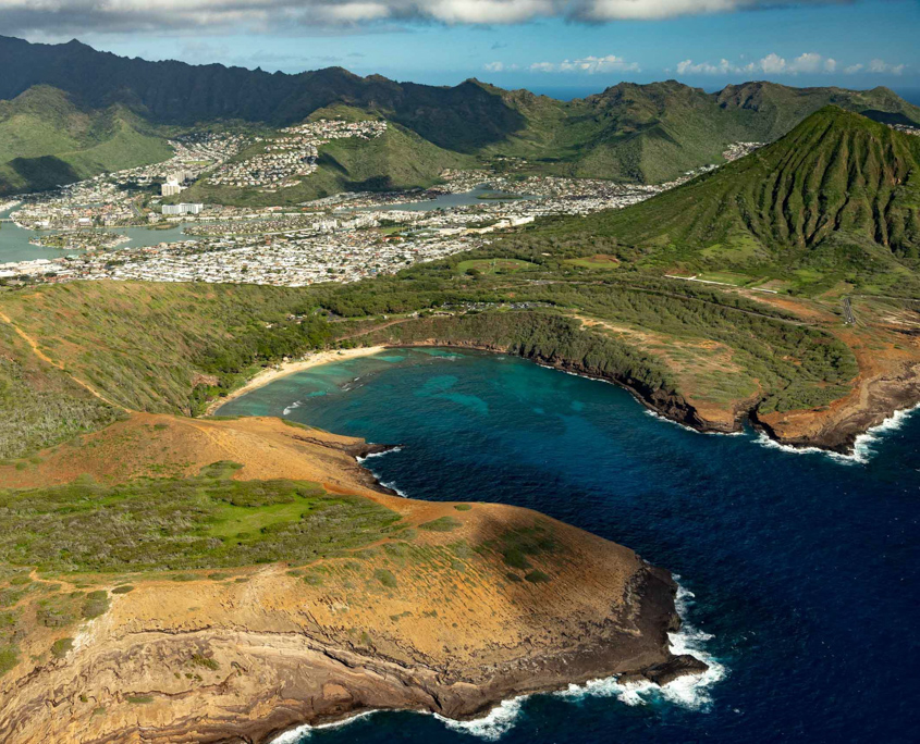 south shore hanauma bay aerial oahu